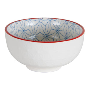 Sm White Bowl With Blue Pattern and Red Rim