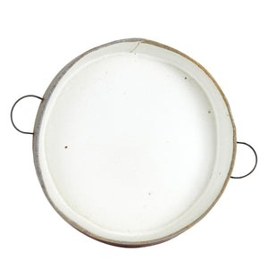 Md White Bowl with Metal Handles And Brown Edges