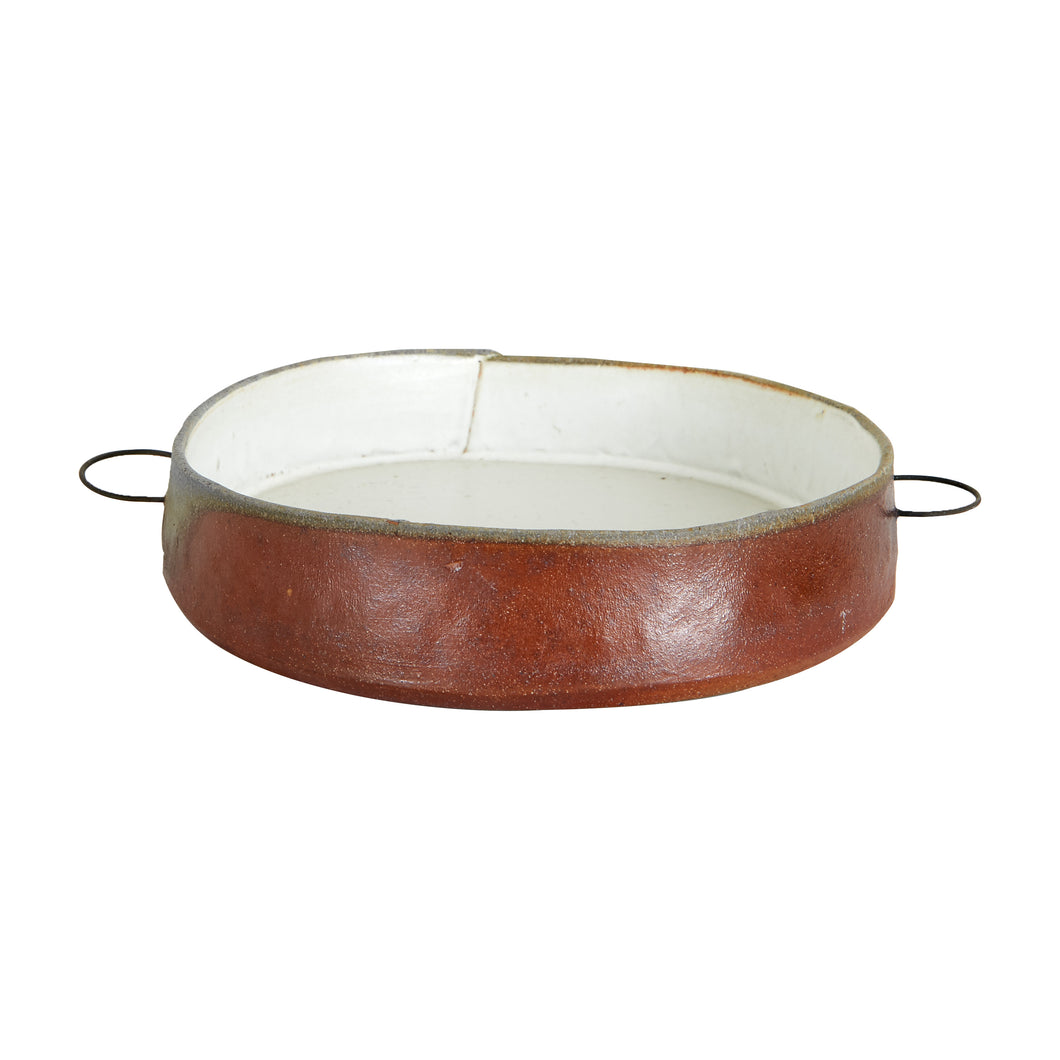 Md White Bowl with Metal Handles And Brown Edges