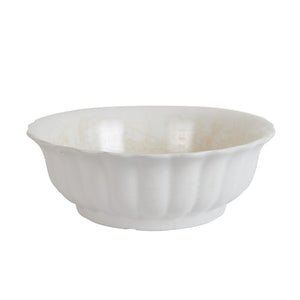Lg White Vintage Bowl With Ridging and Wavy Edges