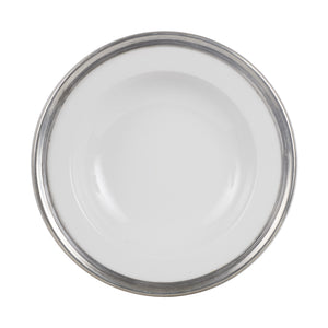 Lg White Bowl With Silver Metal Rim