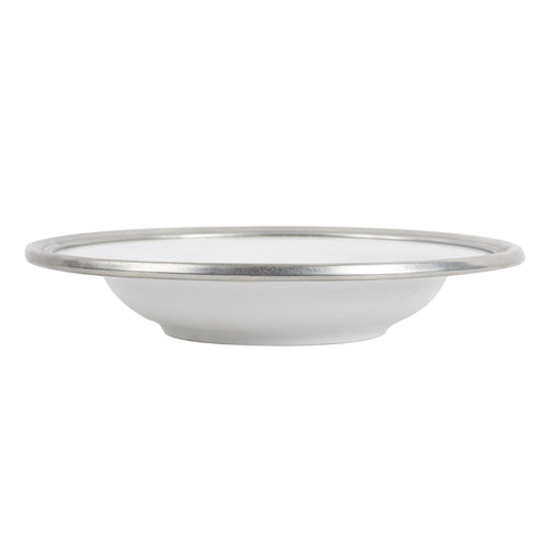 Lg White Bowl With Silver Metal Rim