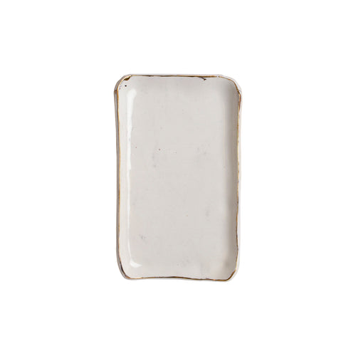 Sm Rectangle White Plate with Gold Rim