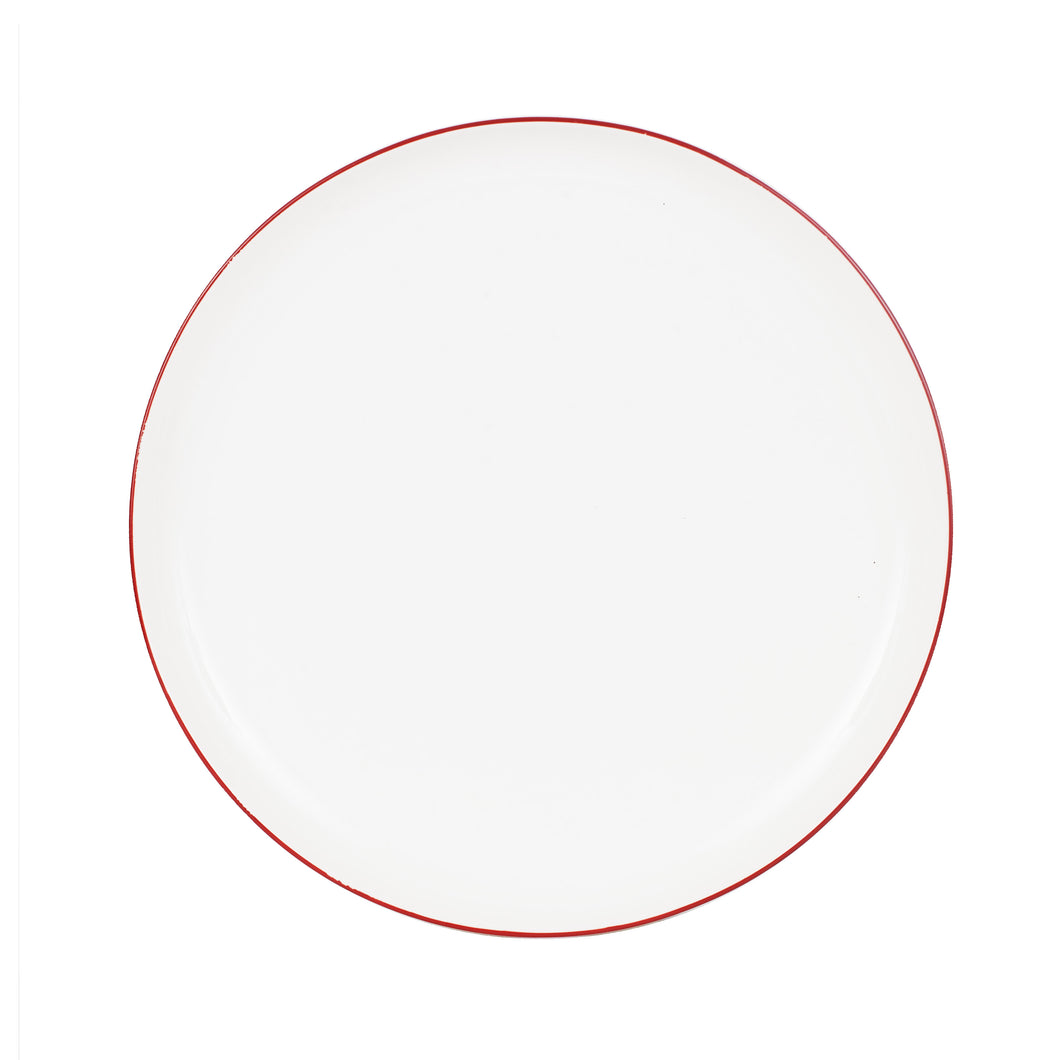 Lg White Plate With Red Rim