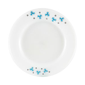 Lg White Plate With Blue And Black Snowflakes