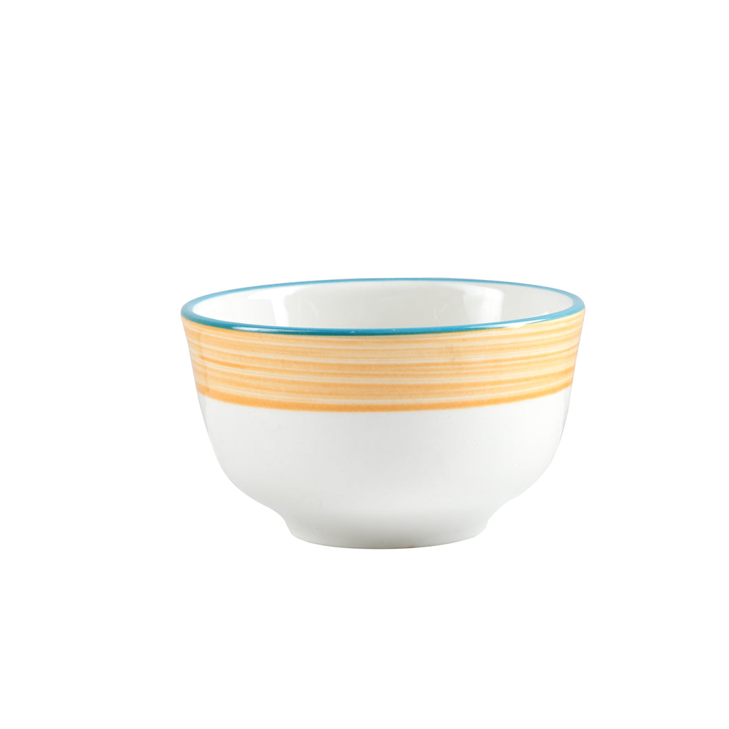 Sm White Bowl With Yellow Strip And Blue Rim
