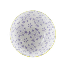 Sm Yellow Footed Bowl With Purple Flower Pattern Inside
