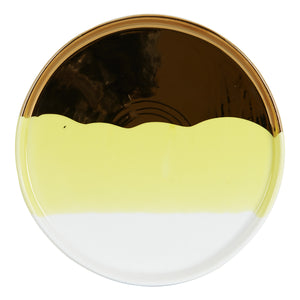 Md Yellow Shallow Plate With Gold and White