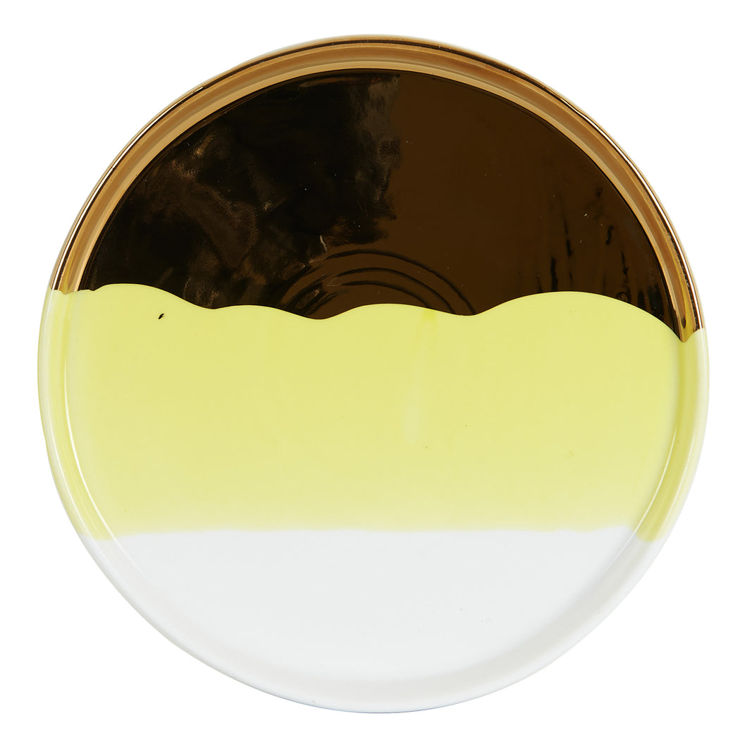 Md Yellow Shallow Plate With Gold and White